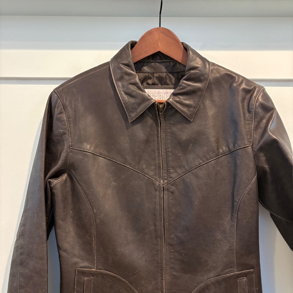 Vtg y2K Wilsons Leather Maxima Jacket Large Slim Chocolate Brown Western Moto - Picture 3 of 16
